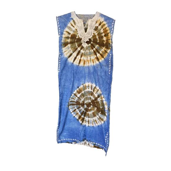 Handmade Cotton Tie‎ Dye Embroidered Long Maxi BOHO Hippie Dress XS Small - Picture 1 of 6